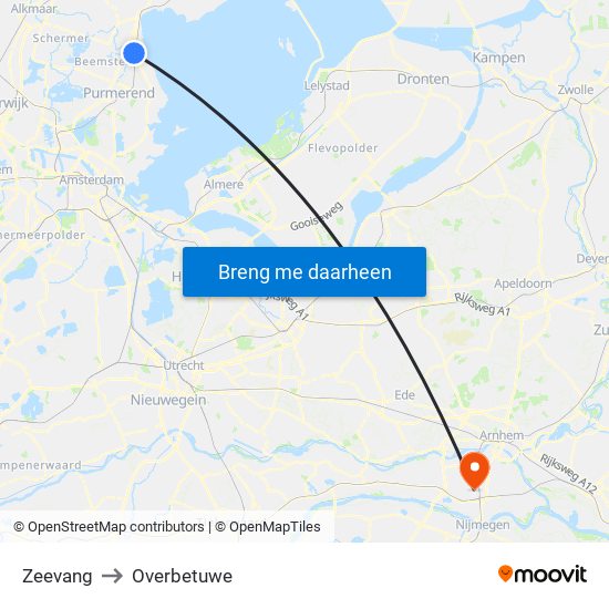 Zeevang to Overbetuwe map