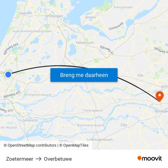 Zoetermeer to Overbetuwe map