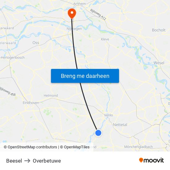 Beesel to Overbetuwe map