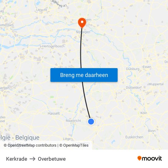 Kerkrade to Overbetuwe map