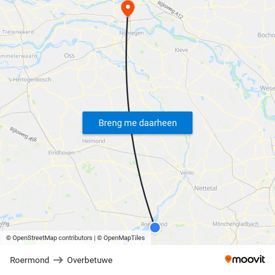 Roermond to Overbetuwe map