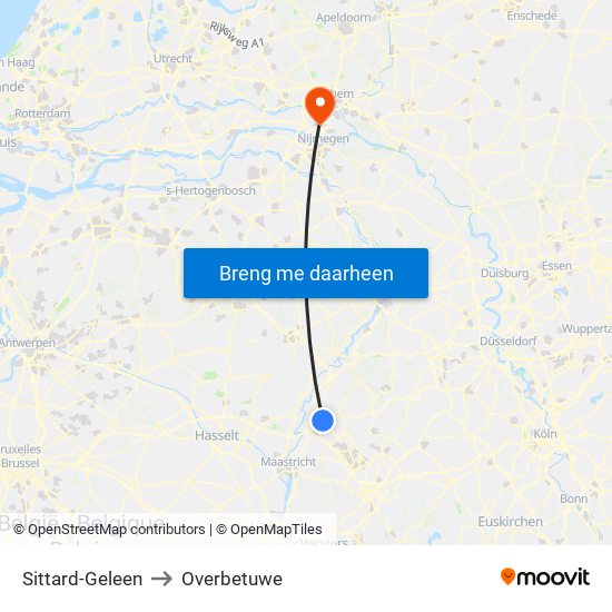 Sittard-Geleen to Overbetuwe map