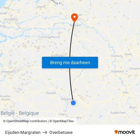 Eijsden-Margraten to Overbetuwe map