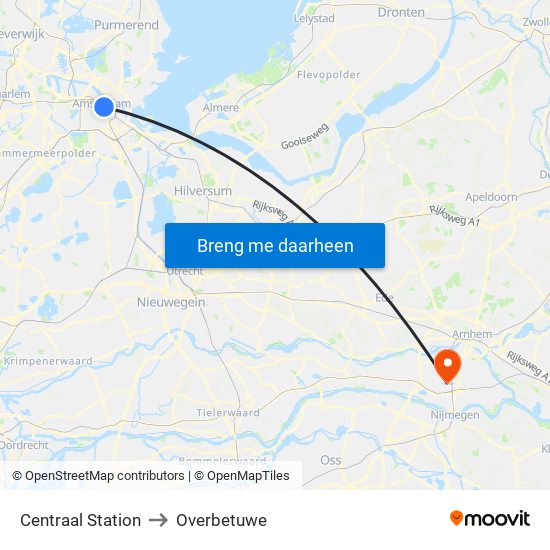 Centraal Station to Overbetuwe map