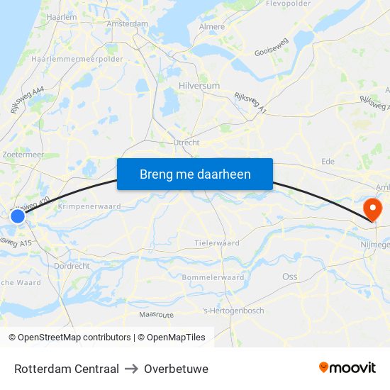 Rotterdam Centraal to Overbetuwe map