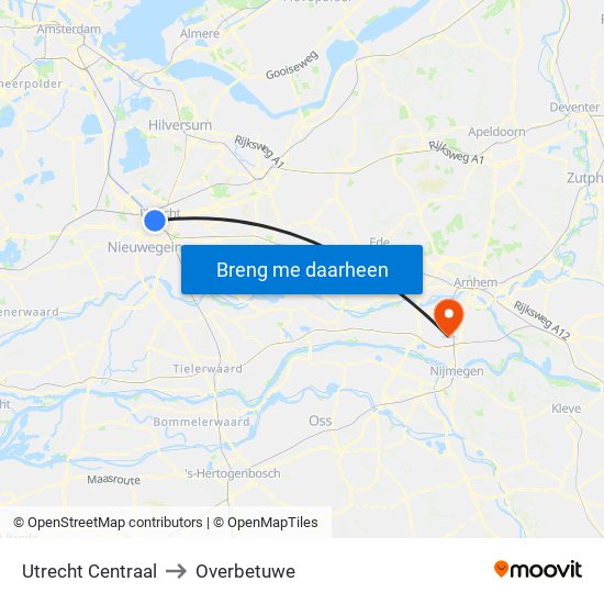 Utrecht Centraal to Overbetuwe map