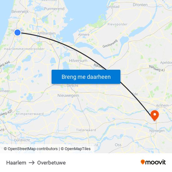 Haarlem to Overbetuwe map