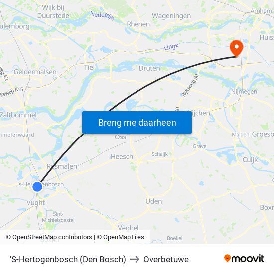 'S-Hertogenbosch (Den Bosch) to Overbetuwe map