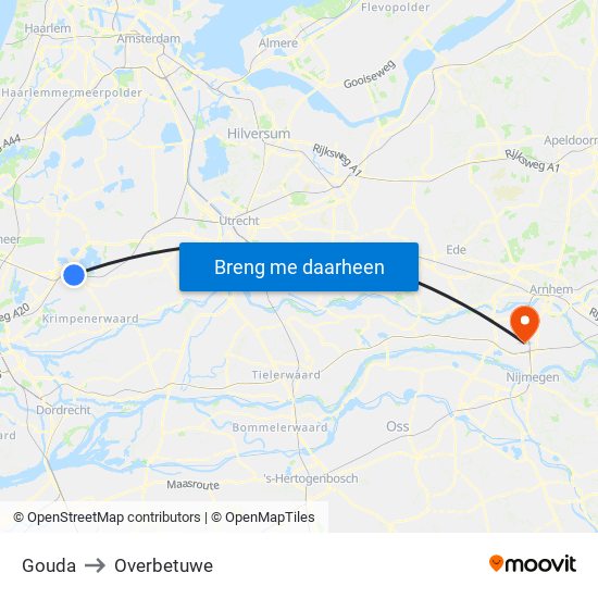 Gouda to Overbetuwe map