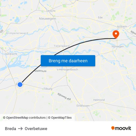 Breda to Overbetuwe map