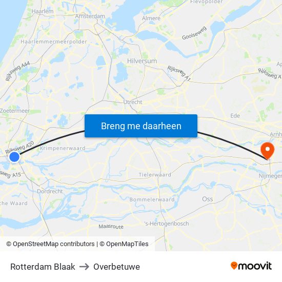 Rotterdam Blaak to Overbetuwe map