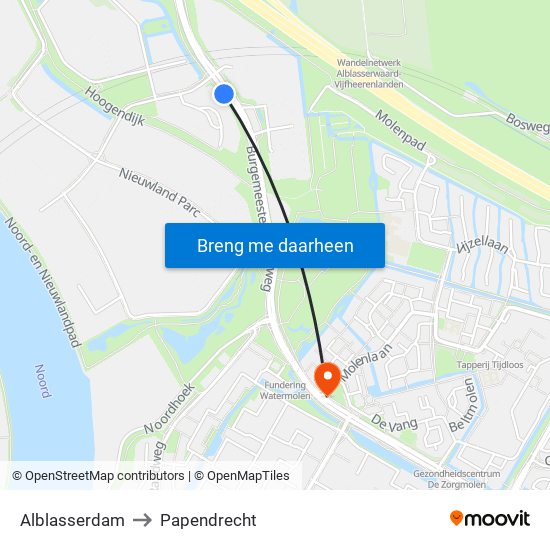 Alblasserdam to Papendrecht map