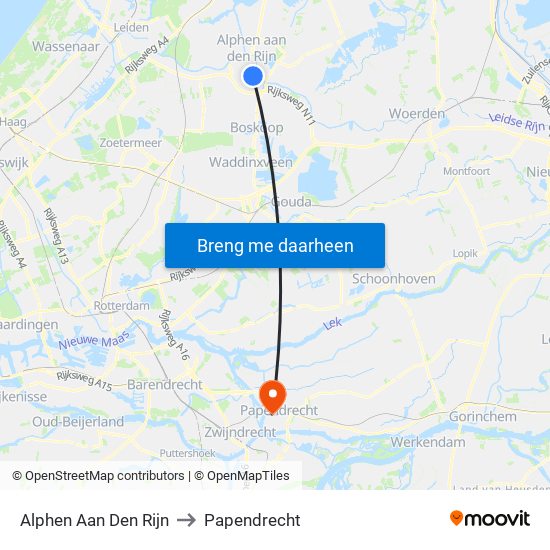 Alphen Aan Den Rijn to Papendrecht map