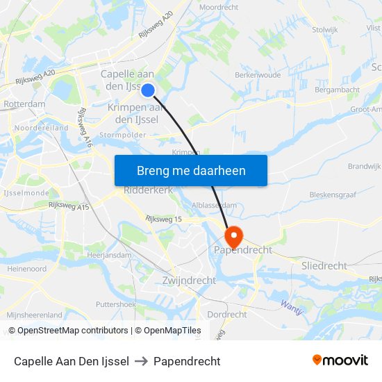 Capelle Aan Den Ijssel to Papendrecht map