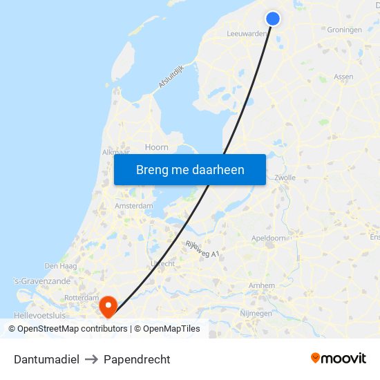 Dantumadiel to Papendrecht map