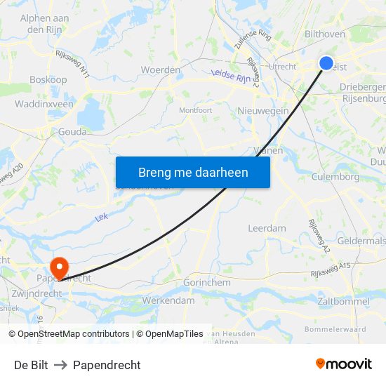 De Bilt to Papendrecht map