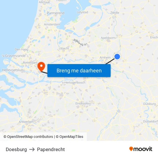 Doesburg to Papendrecht map