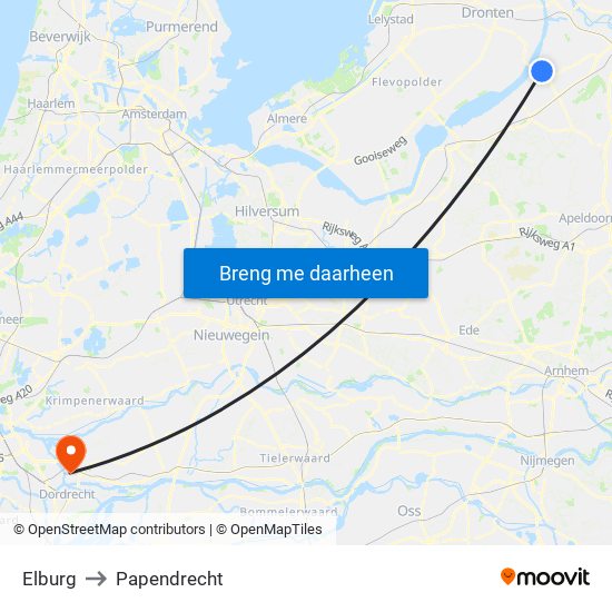 Elburg to Papendrecht map
