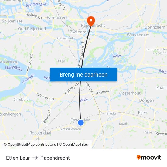 Etten-Leur to Papendrecht map