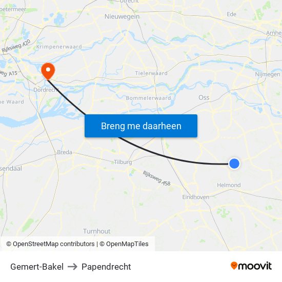 Gemert-Bakel to Papendrecht map