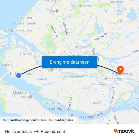 Hellevoetsluis to Papendrecht map
