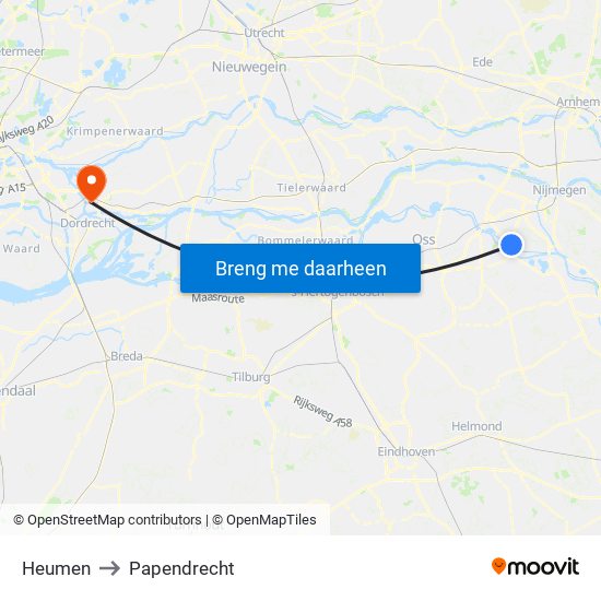 Heumen to Papendrecht map