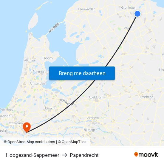 Hoogezand-Sappemeer to Papendrecht map