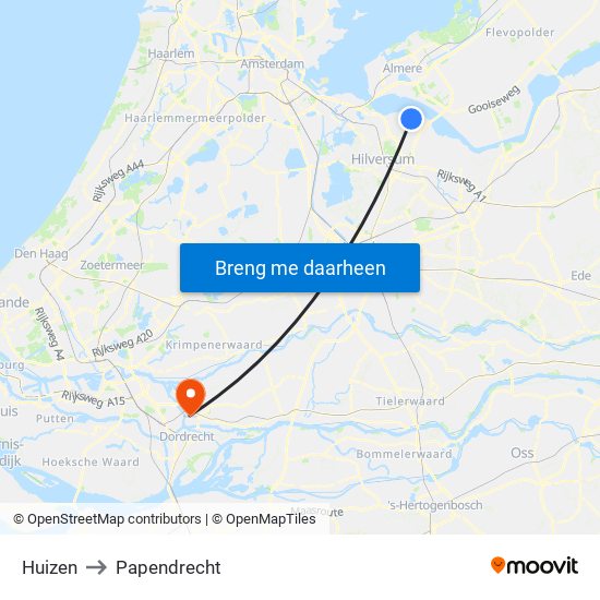Huizen to Papendrecht map