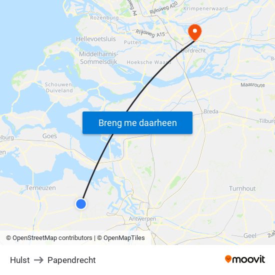Hulst to Papendrecht map