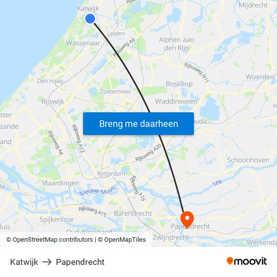 Katwijk to Papendrecht map