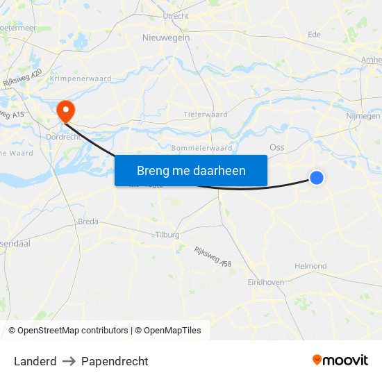 Landerd to Papendrecht map