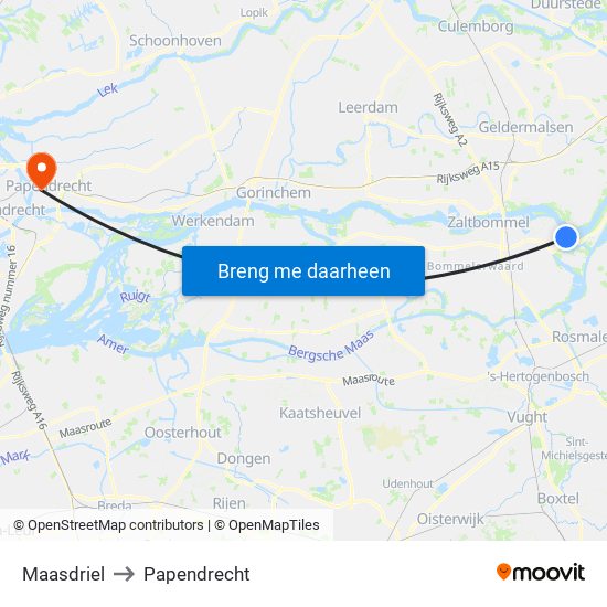 Maasdriel to Papendrecht map