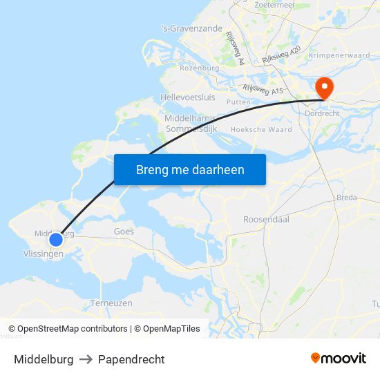 Middelburg to Papendrecht map