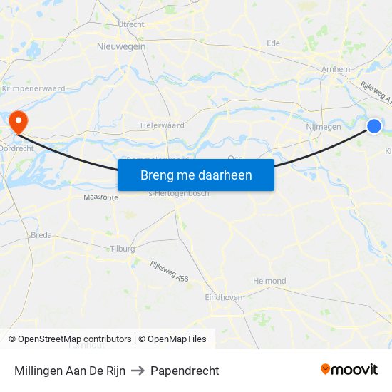 Millingen Aan De Rijn to Papendrecht map