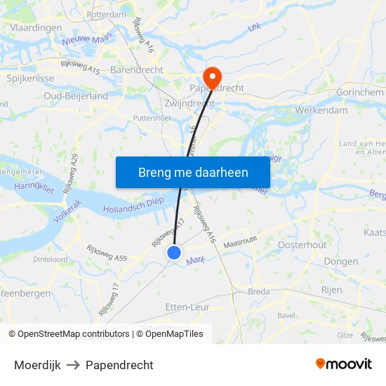 Moerdijk to Papendrecht map