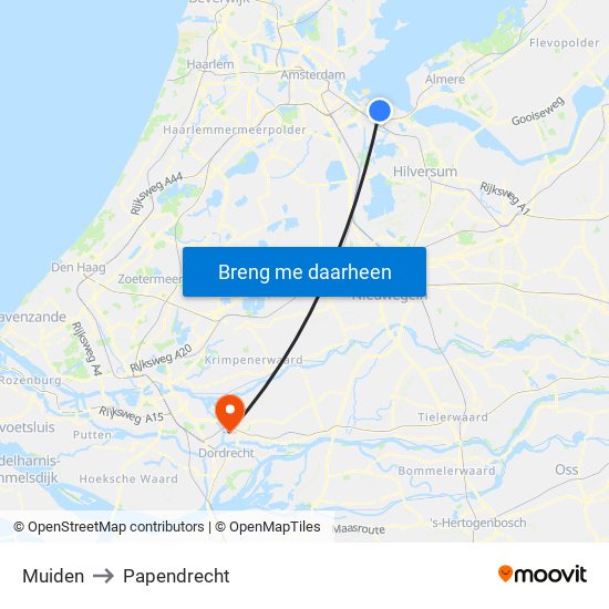 Muiden to Papendrecht map