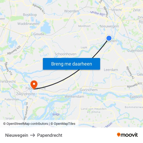 Nieuwegein to Papendrecht map