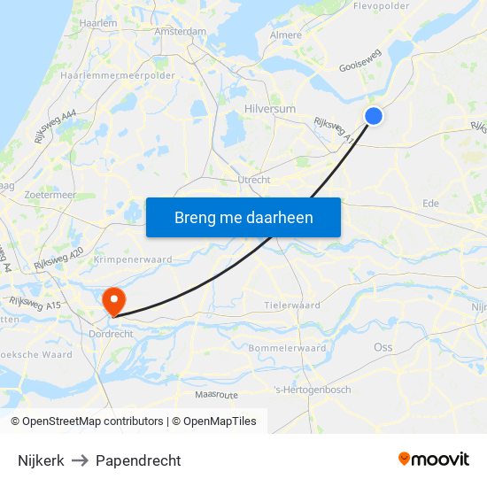 Nijkerk to Papendrecht map