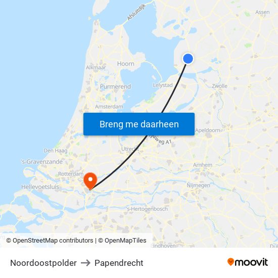 Noordoostpolder to Papendrecht map