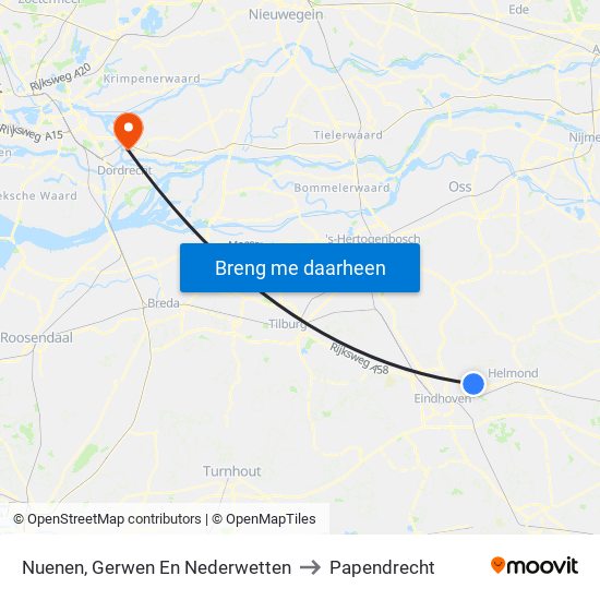 Nuenen, Gerwen En Nederwetten to Papendrecht map