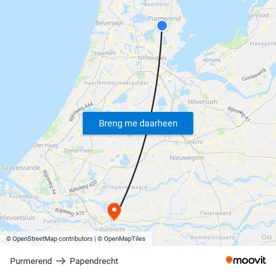 Purmerend to Papendrecht map