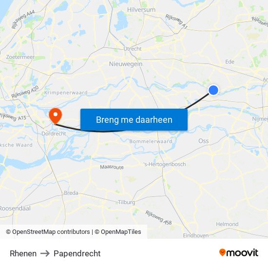 Rhenen to Papendrecht map