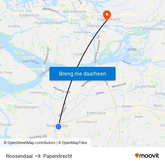 Roosendaal to Papendrecht map