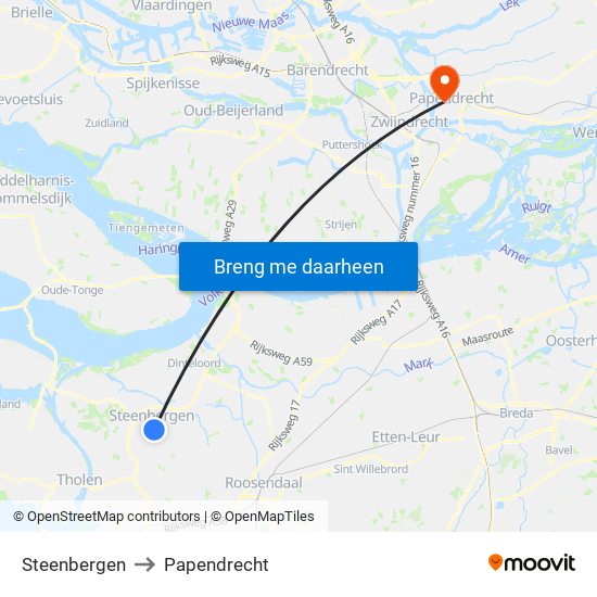Steenbergen to Papendrecht map