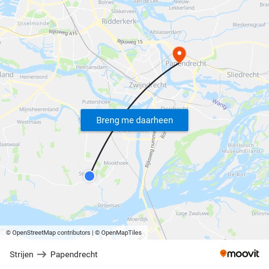 Strijen to Papendrecht map