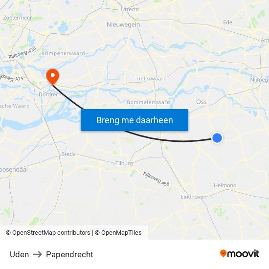 Uden to Papendrecht map