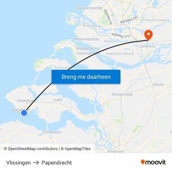 Vlissingen to Papendrecht map
