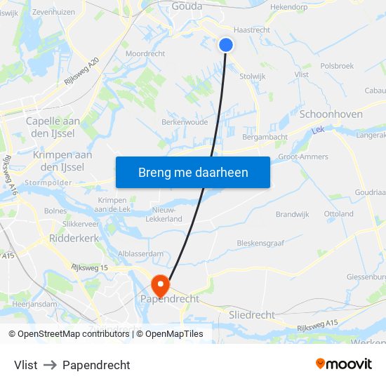 Vlist to Papendrecht map