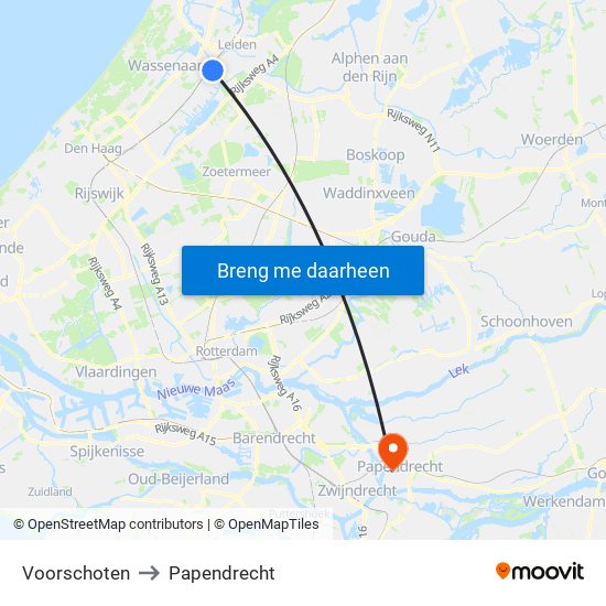 Voorschoten to Papendrecht map