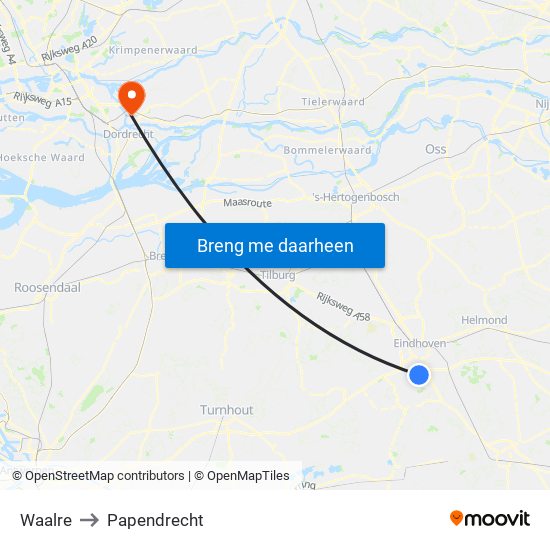 Waalre to Papendrecht map